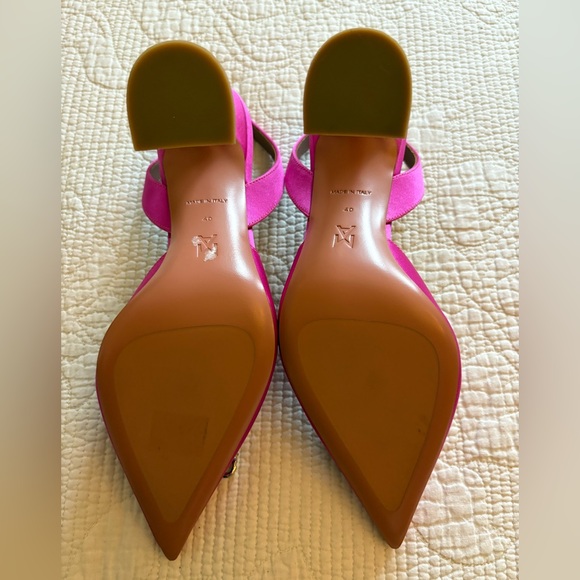 Amina Muaddi Rosie Pink Satin Sling Back Heels with Crystal Bow Size 40 - Picture 7 of 7